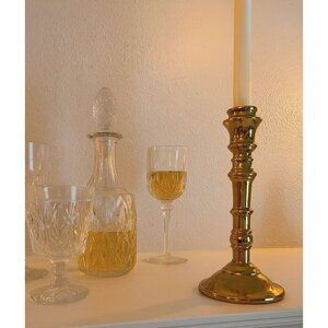 Vintage Solid Brass Candlestick Holder Turned Design 8" Tall Classic Decor